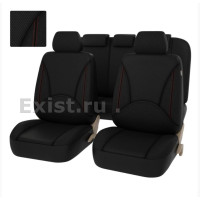 Чехлы экокожа+жаккард черные с красной отстрочкой